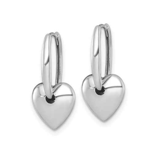 14K White Gold Puffed Heart Hoop Earrings