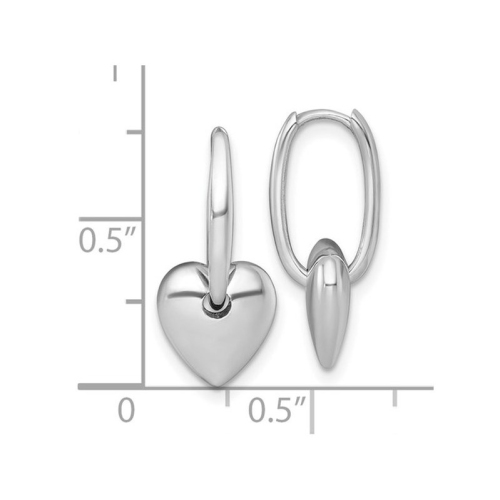 14K White Gold Puffed Heart Hoop Earrings