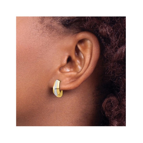 14K Yellow Gold Brushed Diamond Cut Omega Earrings