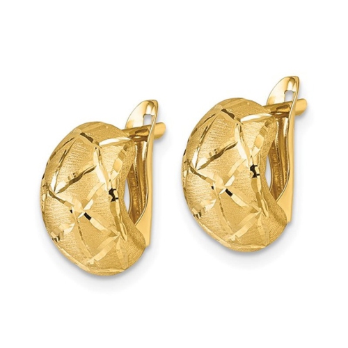 14K Yellow Gold Brushed Diamond Cut Omega Earrings