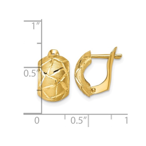 14K Yellow Gold Brushed Diamond Cut Omega Earrings