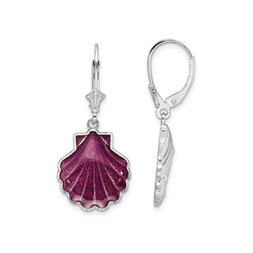 Boucles d'oreilles pendantes à fermoir à levier, coquillage festonné, argent sterling
