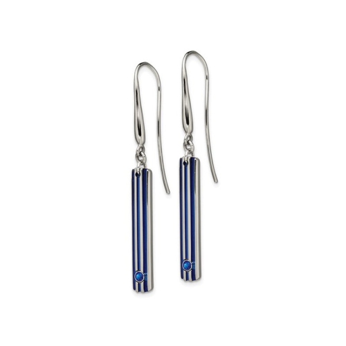Titanium Dangle Groove Earrings with Blue Sapphires