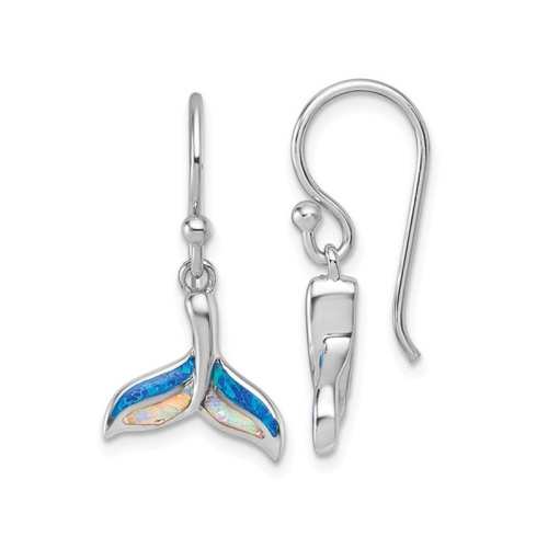 Boucles d'oreilles en fil métallique à queue de baleine en argent sterling avec opales synthétiques en laboratoire