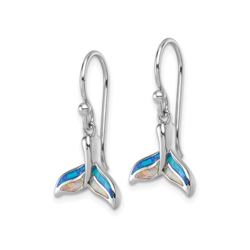 Boucles d'oreilles en fil métallique à queue de baleine en argent sterling avec opales synthétiques en laboratoire