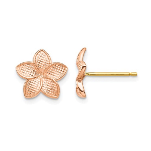 GEM AND HARMONY  14K Rose Flower Plumeria Post Earrings In Gold