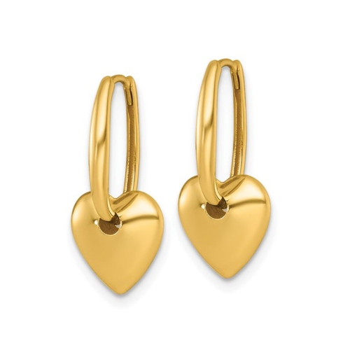 14K Yellow Gold Puffed Heart Hoop Earrings
