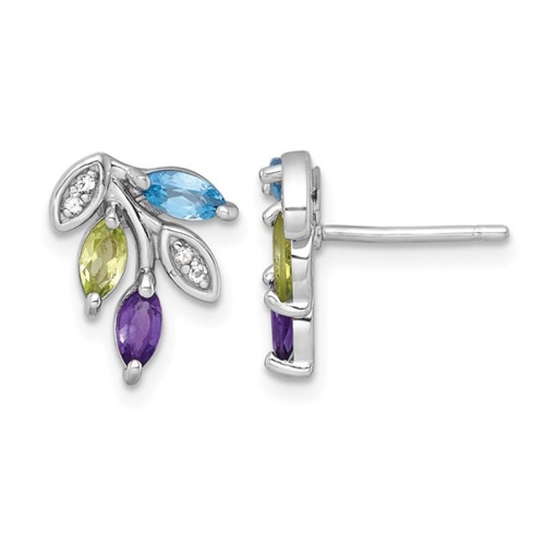 GEM AND HARMONY  7/8 Carat (Ctw) Topaz, Amethyst And Peridot Leaf Earrings In Sterling Silver In Blue