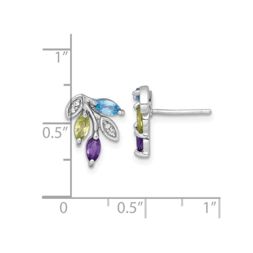 7/8 Carat Blue Topaz, Amethyst and Peridot Leaf Earrings in Sterling Silver