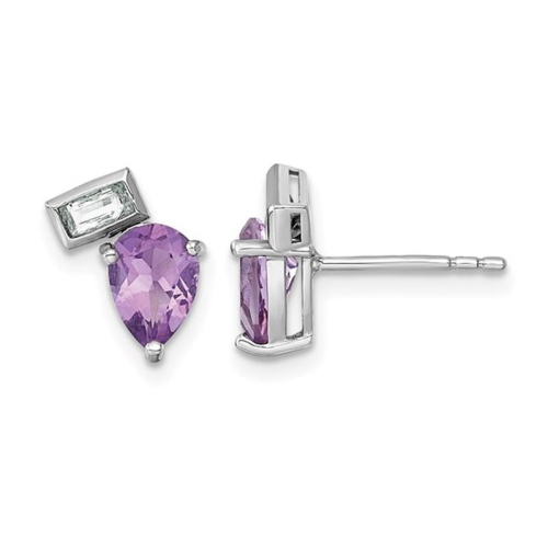 GEM AND HARMONY  1.42 Carat (Ctw) Amethyst And Topaz Sterling Silver Post Earrings In White