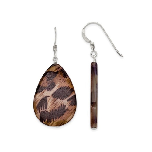 Brown Mother of Pearl Drop Earrings in Sterling Silver