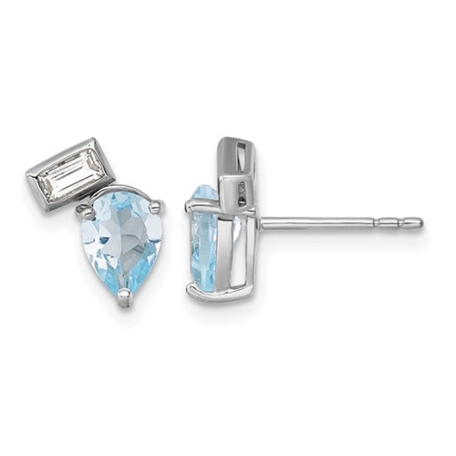 GEM AND HARMONY  1.87 Carat (Ctw) Topaz And White Topaz Sterling Silver Post Earrings In Sky Blue