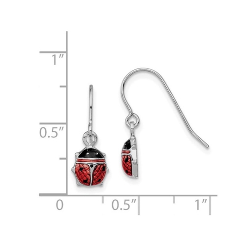 Sterling Silver Dangle Earrings with Enameled Lady Bugs