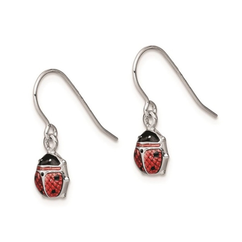 Sterling Silver Dangle Earrings with Enameled Lady Bugs