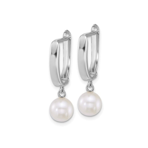 14K White Gold Freshwater Cultured Pearl 7-8mm Dangle Earrings