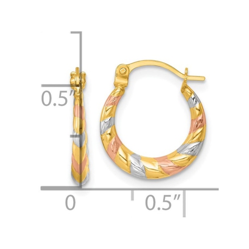 14K Yellow, Rose and White Gold Hoop Earrings