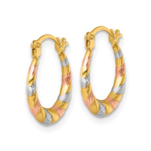 14K Yellow, Rose and White Gold Hoop Earrings
