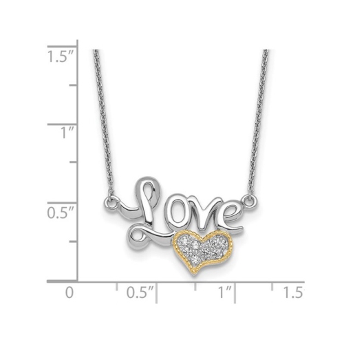 Sterling Silver LOVE heart Pendant Necklace with Chain and Cubic Zirconias (16 inches)
