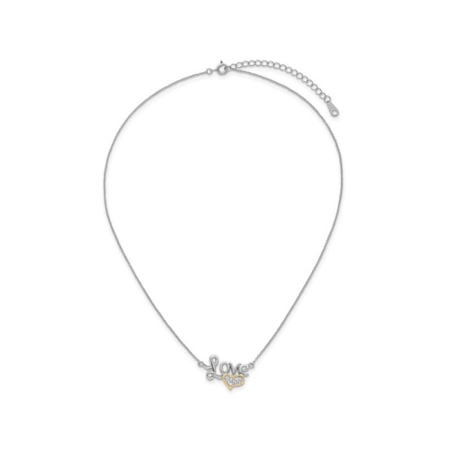 Sterling Silver LOVE heart Pendant Necklace with Chain and Cubic Zirconias (16 inches)