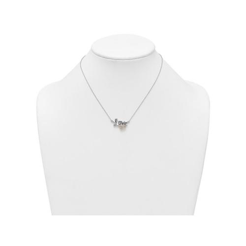 Sterling Silver LOVE heart Pendant Necklace with Chain and Cubic Zirconias (16 inches)