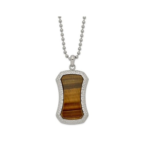 Mens Stainless Steel Tigers Eye Dog Tag Pendant and Bracelet Set