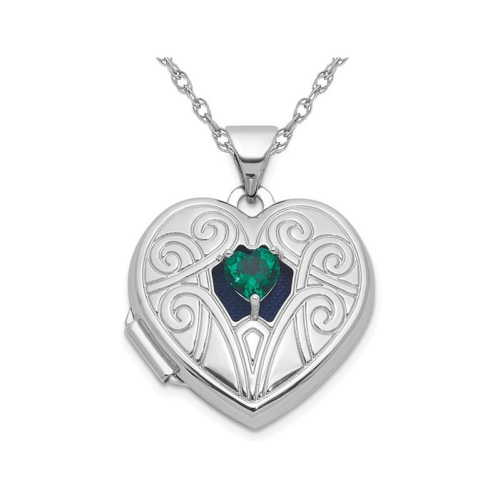 GEM AND HARMONY  1/5 Carat (Ctw) Lab-Created Emerald Heart Pendant Necklace In Sterling With Chain In Silver
