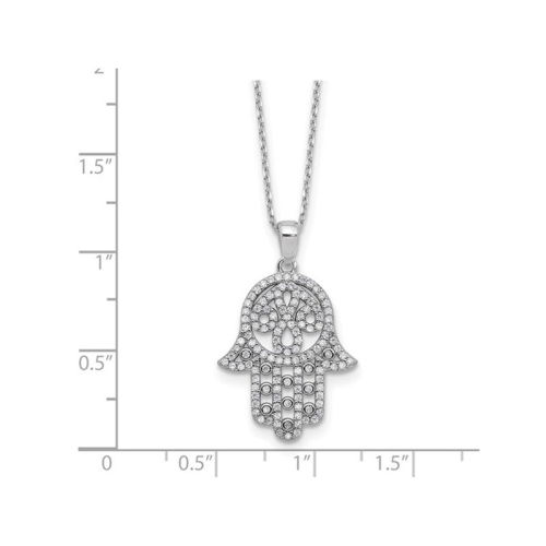 Sterling Silver Hamsa Pendant Necklace with Cubic Zirocnias and Chain