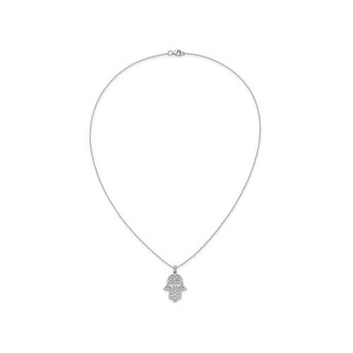 Sterling Silver Hamsa Pendant Necklace with Cubic Zirocnias and Chain