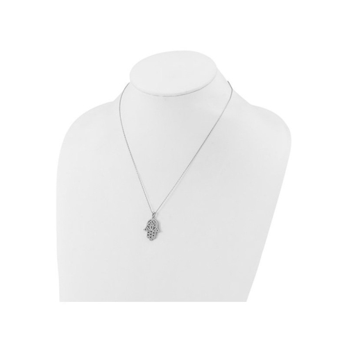 Sterling Silver Hamsa Pendant Necklace with Cubic Zirocnias and Chain