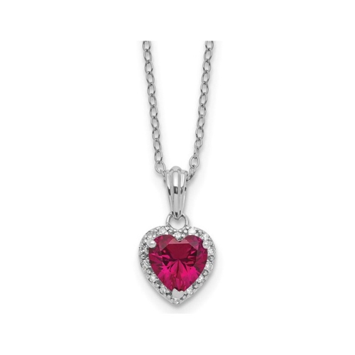GEM AND HARMONY  1.15 Carat (Ctw) Lab-Created Ruby Heart Pendant Necklace In Sterling With Accent Diamonds And Chain In Silver