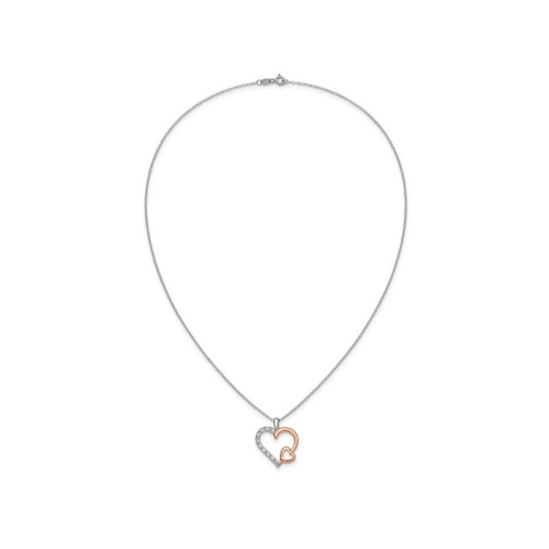 Rose Plated Sterling Silver Heart Pendant Necklace with Chain and White Sapphires