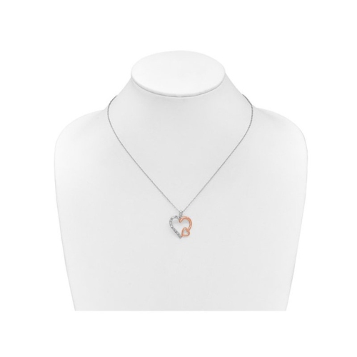 Rose Plated Sterling Silver Heart Pendant Necklace with Chain and White Sapphires