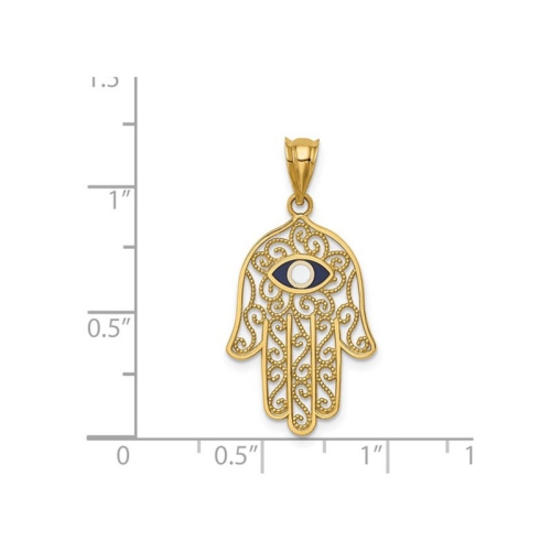 14K Yellow Gold Hamsa with Enamel Eye Pendant Necklace with Chain