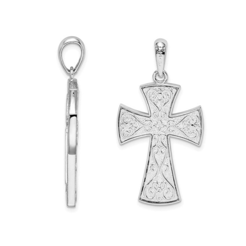 Sterling Silver Diamond-Cut Cross Pendant Necklace with Chain