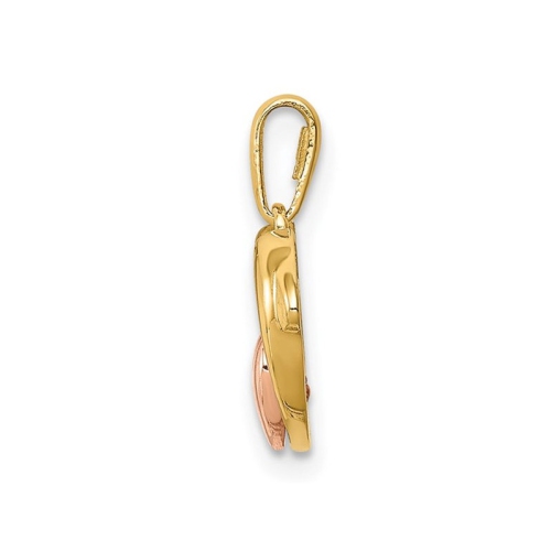 14K Yellow Gold Double Dolphin Heart Charm Pendant