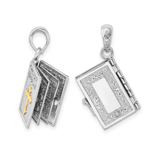 Sterling Silver Lords Prayer Bible Charm Pendant Necklace with Chain