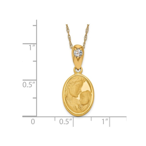 14K Yellow Gold Mother and Child Pendant Necklace with Chain