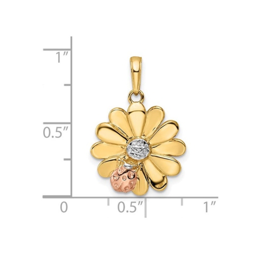 14K Yellow and Rose Gold Ladybug Flower Pendant