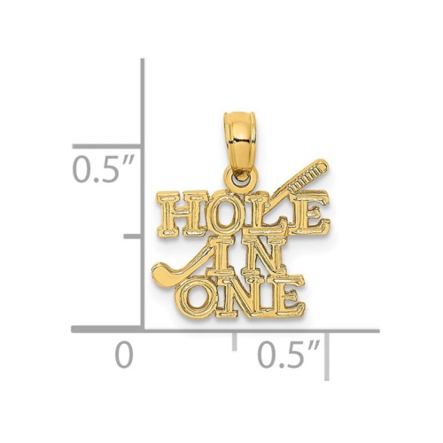 14K Yellow Gold Polished HOLE IN ONE Charm Pendant