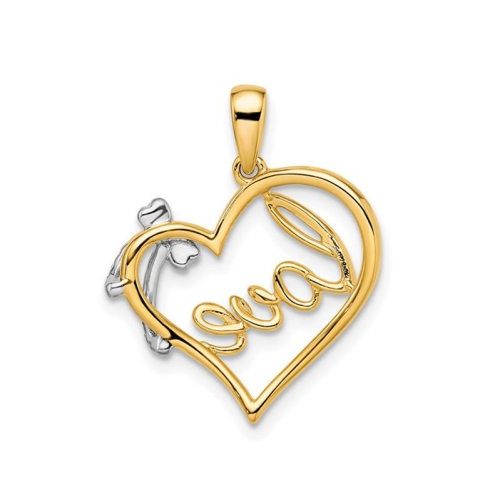 14K Yellow Gold Heart and Bow Charm Pendant