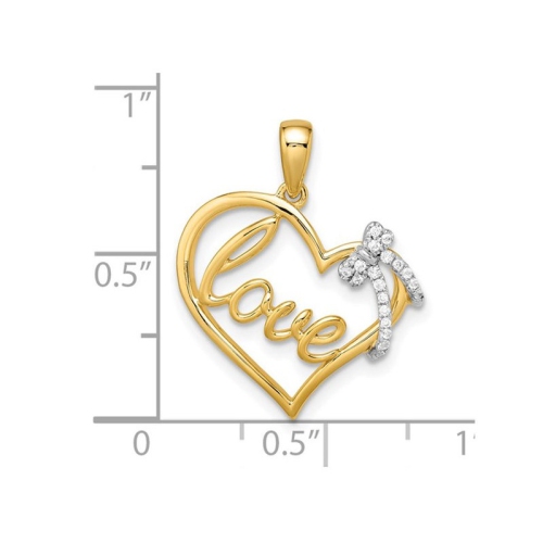 14K Yellow Gold Heart and Bow Charm Pendant