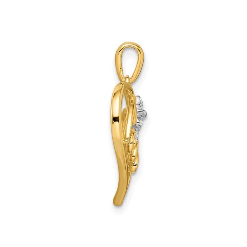 14K Yellow Gold Heart and Bow Charm Pendant