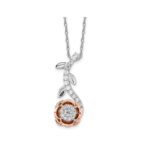 GEM AND HARMONY  14K And Rose Gold Flower Pendant Necklace With Diamonds And Chain In White