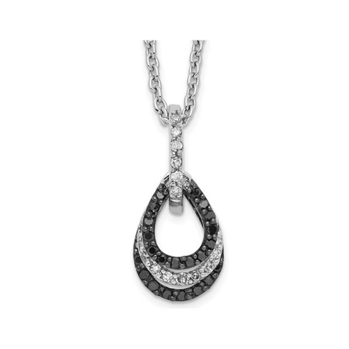 GEM AND HARMONY  1/4 Carat (Ctw) Black & Diamond Drop Pendant Necklace In Sterling Silver With Chain In White