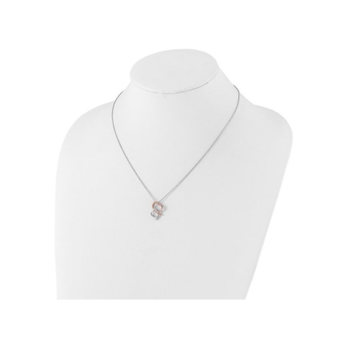 Rose Plated Sterling Silver Heart Pendant Necklace with Chain and Accent Diamond