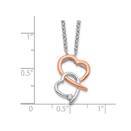 Rose Plated Sterling Silver Heart Pendant Necklace with Chain and Accent Diamond