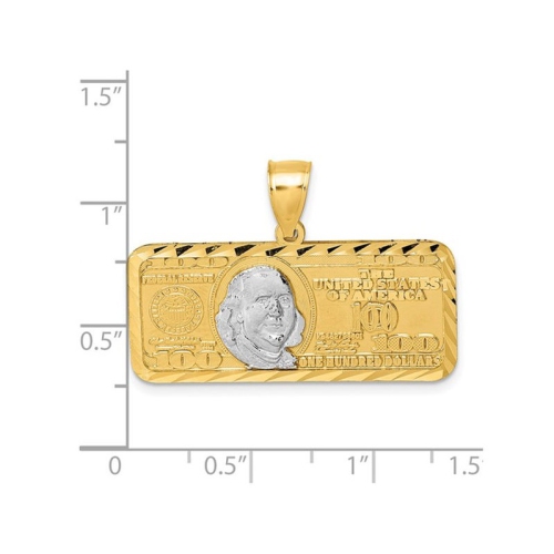 14K Yellow Gold Diamond-Cut 100 Dollar Bill Charm Pendant