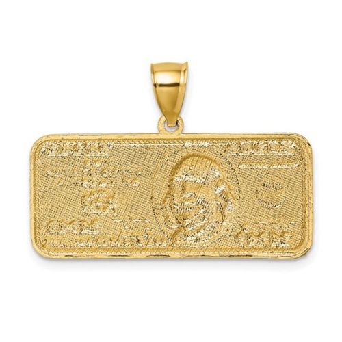 14K Yellow Gold Diamond-Cut 100 Dollar Bill Charm Pendant