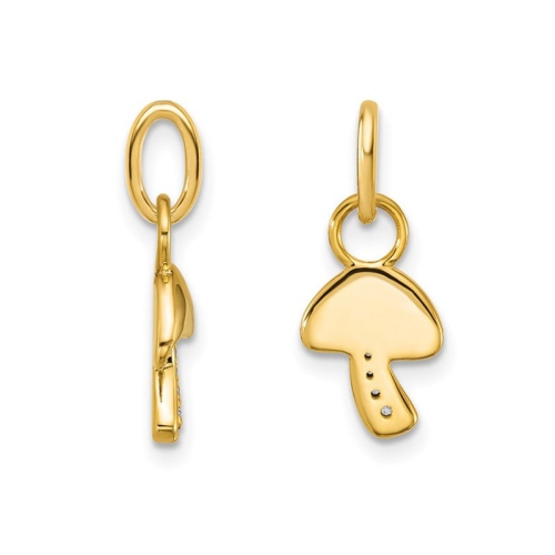 14K Yellow Gold Mushroom Charm Pendant with Diamond Accent