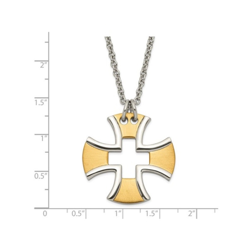 Mens Stainless Steel Plated Satin Cross Pendant Necklace with Chain